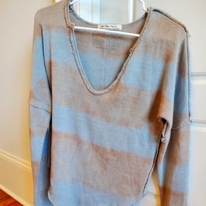 We The Free Blue and Tan Long Sleeve V Neck top